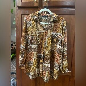 Jane&Delancey Bohemian Patchwork Button Up Long Sleeve Top
